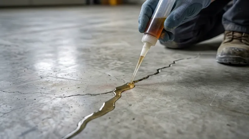 Injeção de resina em fissura de piso de concreto