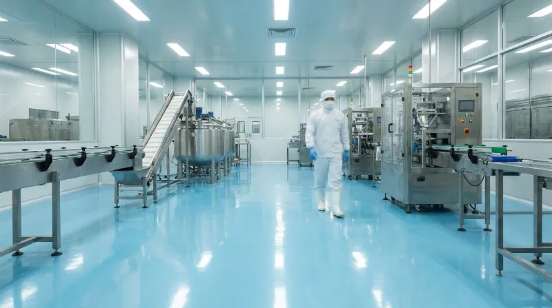 Área de produção com piso resinado