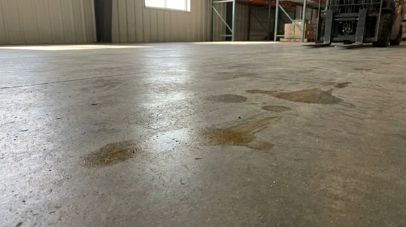 Manchas de óleo em piso de concreto de galpão