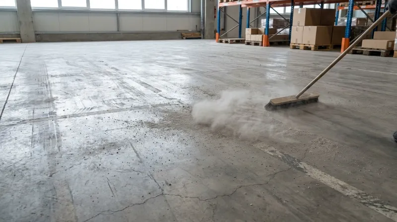 Piso de concreto soltando pó ao ser varrido
